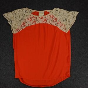 Maeve Anthropologie Orange Lace Top Blouse Womens Small S  Round Neck BOHO